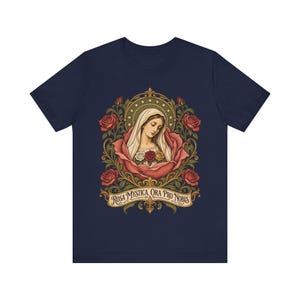 Rosa Mystica Shirt, Mystical Rose Virgin Mary Tee, Ora Pro Nobis Art Nouveau, Litany of Loreto Catholic Gift for Women, Marian Apparel image 8