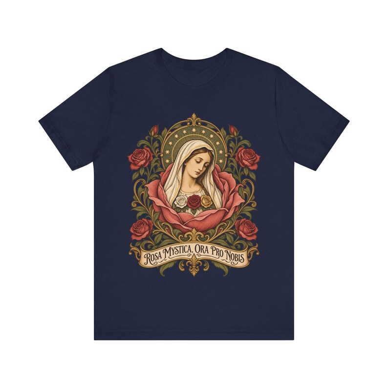 Rosa Mystica Shirt, Mystical Rose Virgin Mary Tee, Ora Pro Nobis Art Nouveau, Litany of Loreto Catholic Gift for Women, Marian Apparel image 8