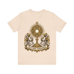 Ecce Panis Angelorum Shirt, Eucharistic Adoration Monstrance Tee, First Communion Gift, Holy Hour Bread of Angels, Catholic Revival Apparel image 6