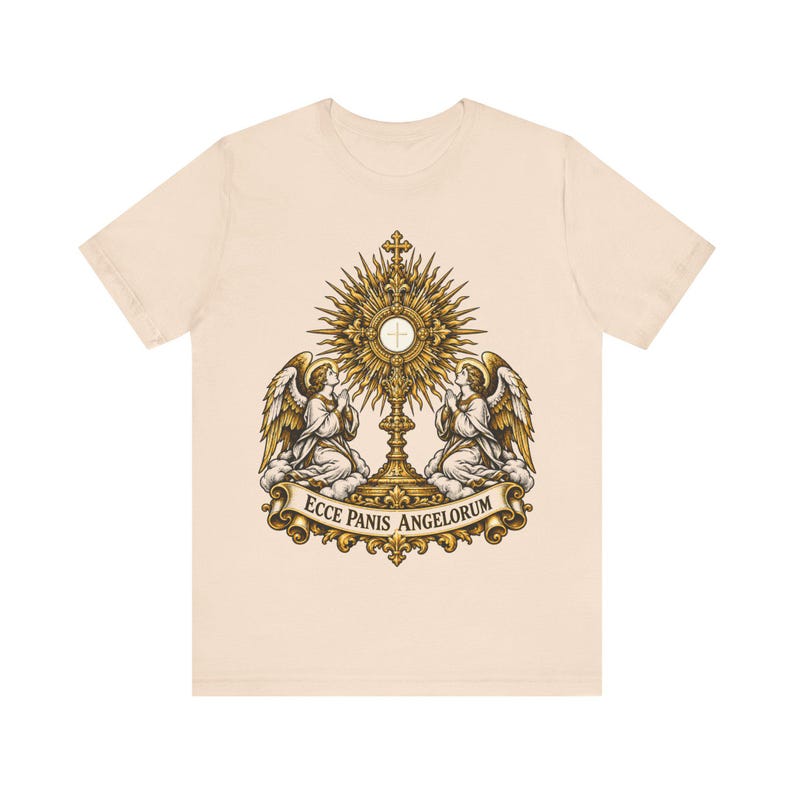 Ecce Panis Angelorum Shirt, Eucharistic Adoration Monstrance Tee, First Communion Gift, Holy Hour Bread of Angels, Catholic Revival Apparel image 6