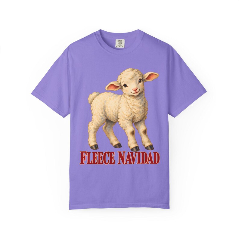 Fleece Navidad Comfort Colors Shirt | Funny Christian Christmas T-Shirt | Gift for Kids and Family | Vintage Lamb Painting image 8
