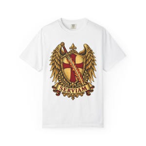 Archangel Michael Emblem Tee, Bold Sticker Style Shield and Wings, I Will Serve Catholic Gift for Veteran or Police Officer, Comfort Colors image 7