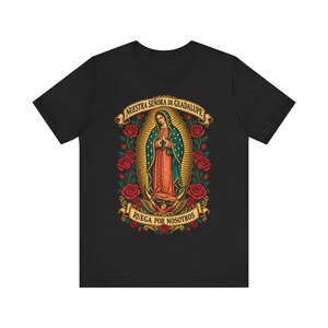 Guadalupe Shirt, La Guadalupana Ornate Virgen Morena Tee, Ruega por Nosotros, Our Lady of Tepeyac Holy Card Art, Mexican Gift for Mom image 5