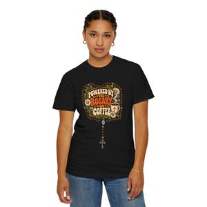Funny Rosary and Coffee Tee, Retro Catholic Mom Gift, Caffeine Prayer Top for Women, Christian Humor Apparel for Teachers, Comfort Colors image 12