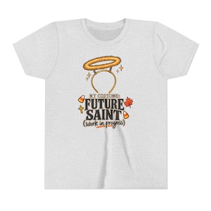 Kids Future Saint Costume Shirt, Sparkly Halo Halloween Tee, Catholic Trick or Treat Outfit image 1