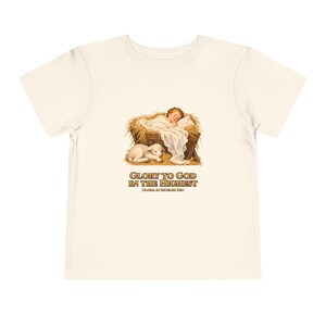 Toddler Glory to God in the Highest Tee, Nativity Christmas Shirt, Catholic Christmas Gift for Toddlers, Baby Jesus and Lamb image 4