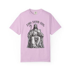 King of Kings Tee, Vintage Woodcut Jesus Enthroned, Solemnity of Christ Gift for Husband or Priest, Catholic Unisex Shirt, Comfort Colors image 8
