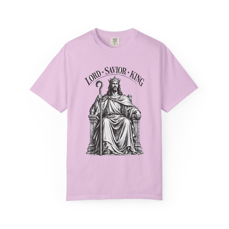 King of Kings Tee, Vintage Woodcut Jesus Enthroned, Solemnity of Christ Gift for Husband or Priest, Catholic Unisex Shirt, Comfort Colors image 8