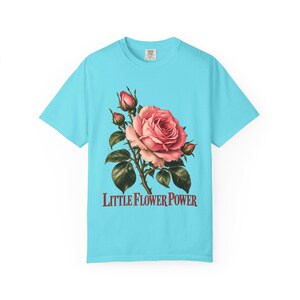 Little Flower Power Comfort Colors Shirt | St Therese Catholic T-Shirt | Gift for Catholic Women | Vintage Pink Roses image 8