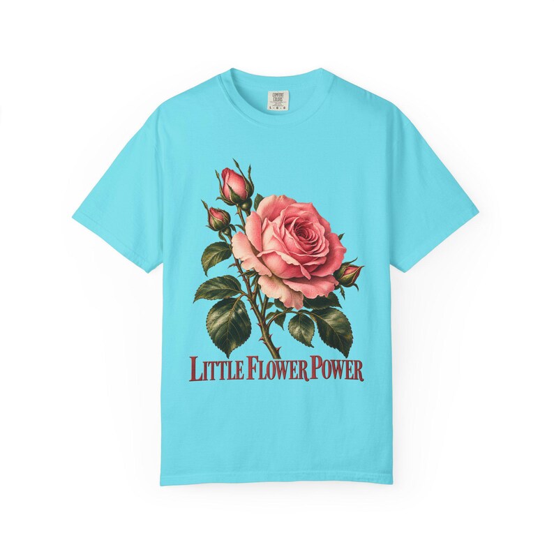 Little Flower Power Comfort Colors Shirt | St Therese Catholic T-Shirt | Gift for Catholic Women | Vintage Pink Roses image 8