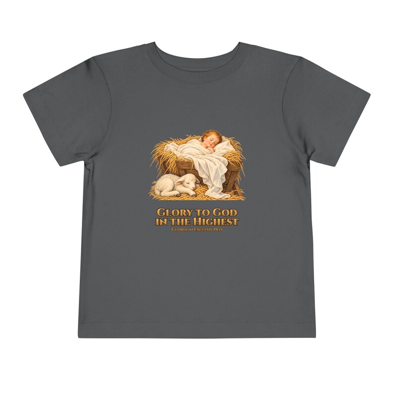 Toddler Glory to God in the Highest Tee, Nativity Christmas Shirt, Catholic Christmas Gift for Toddlers, Baby Jesus and Lamb image 11