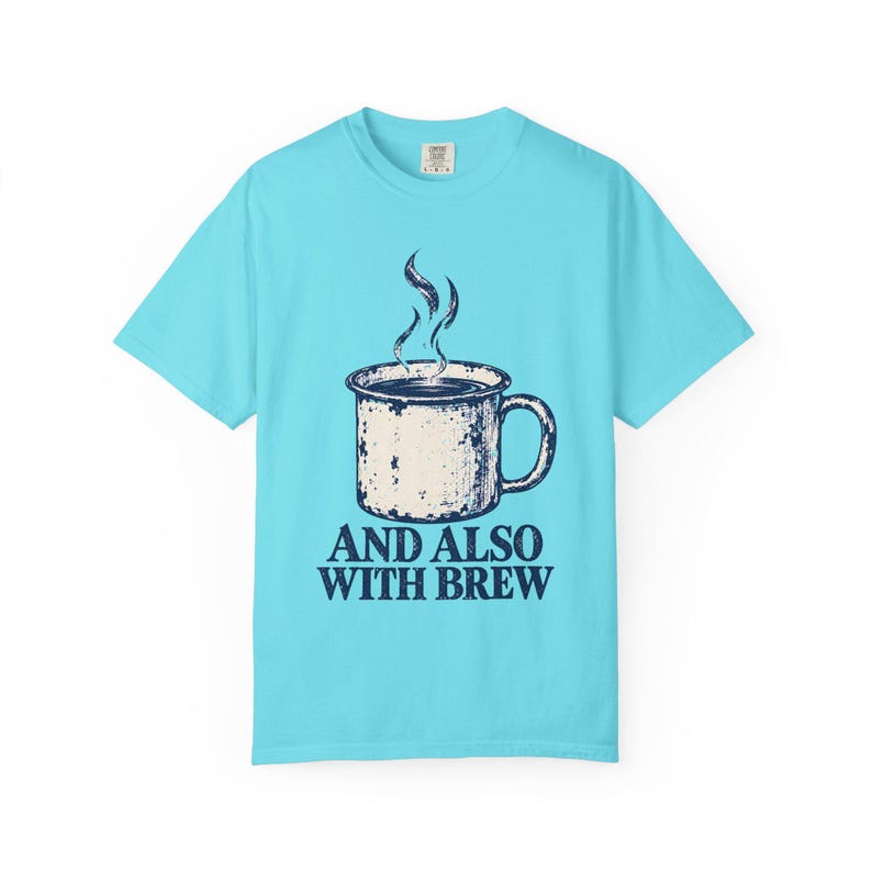 Y también con Brew Comfort Colors Camiseta / Divertida camiseta católica de café / Regalo para amantes del café / Taza de esmalte vintage imagen 7