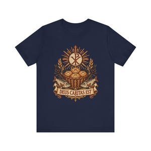 Deus Caritas Est Shirt, Loaves and Fishes Mosaic Tee, Chi Rho Early Christian Art, Catholic Volunteer Gift, Ichthys Fish and Bread Apparel image 6