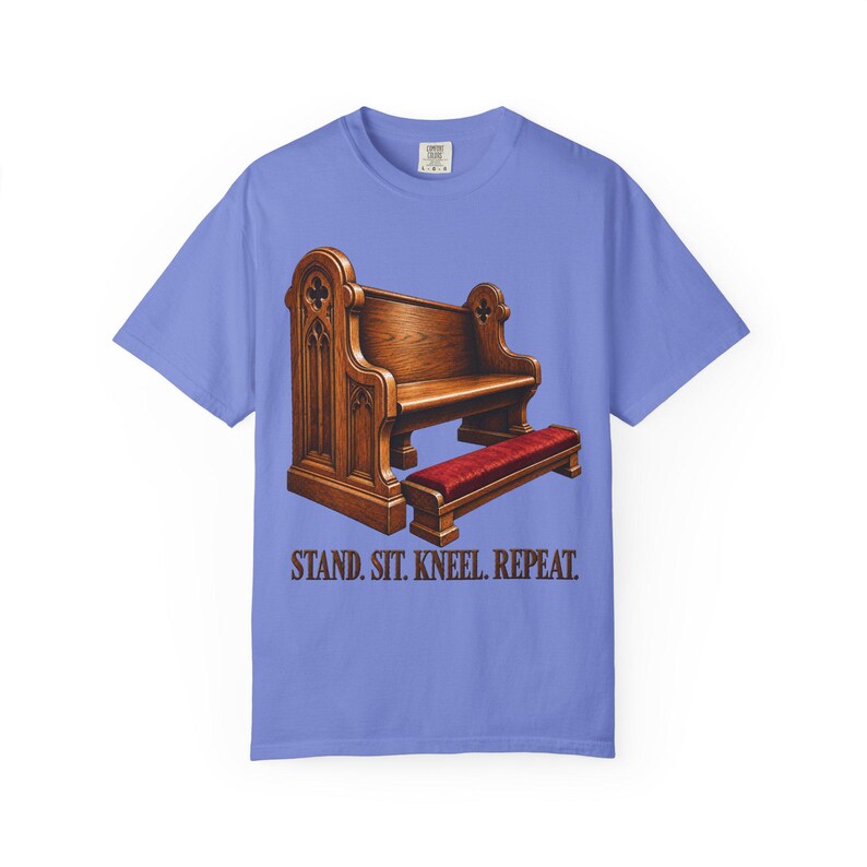 Stand Sit Kneel Repeat Comfort Colors Shirt | Funny Catholic Mass T-Shirt | Gift for Catholic | Church Pew with Kneeler image 10