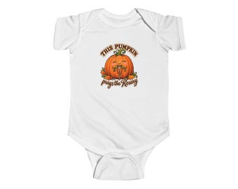 Babypumpa ber rosenkransen, spädbarns katolska Halloween-body, söt höstgåva för bebisar, första Halloween, skördekonst