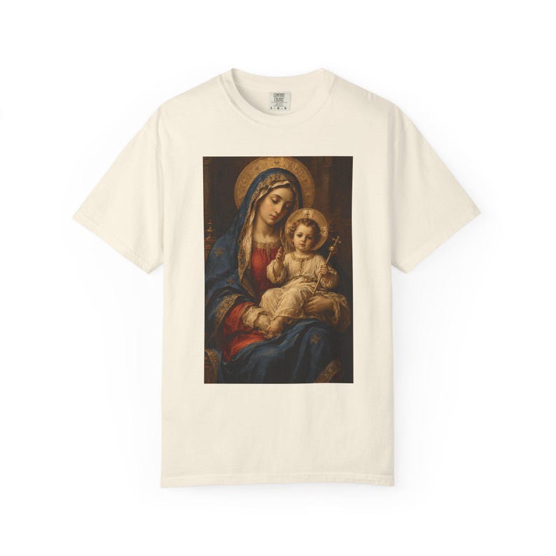 Madonna and Child Painting Tee, Renaissance Style Virgin Mary, Christmas Catholic Gift for Her, Blessed Mother Sacred Art, Comfort Colors image 3