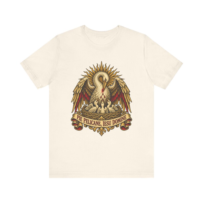 Eucharist Shirt | Catholic T-Shirt | First Communion Gift for Dad | Pie Pelicane, Pelican in Her Piety image 2