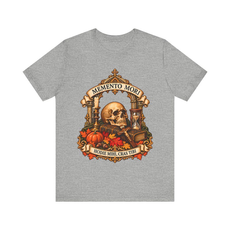 All Souls Day Shirt | Memento Mori Catholic T-Shirt | Gothic Gift for Him | Hodie Mihi Cras Tibi Skull image 5