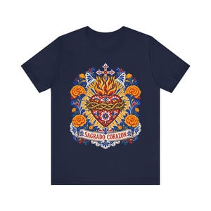 Sacred Heart Shirt, Sagrado Corazón Mexican Folk Art Tee, Talavera Style Catholic Gift for Latina Women, Regalo Católico, Hispanic Faith image 8