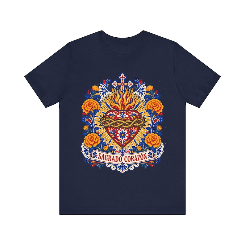 Sacred Heart Shirt, Sagrado Corazón Mexican Folk Art Tee, Talavera Style Catholic Gift for Latina Women, Regalo Católico, Hispanic Faith image 8