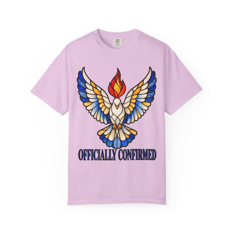 Officially Confirmed Comfort Colors Shirt | Catholic Confirmation T-Shirt | Confirmation Gift | Stained Glass Holy Spirit Dove image 10