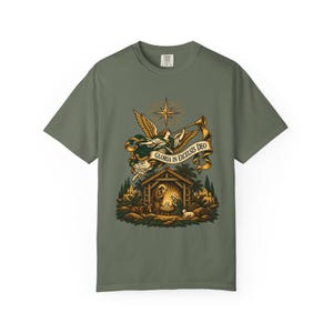 Herald Angel Trumpet Tee, Glory to God in the Highest Nativity, Vintage Christian Christmas Gift for Mass or Choir, Comfort Colors image 6