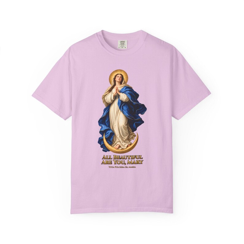 すべて美しいメアリー コンフォートカラーシャツ | 無原罪懐胎Tシャツ | 女性へのマリアギフト | Tota Pulchra 画像 6