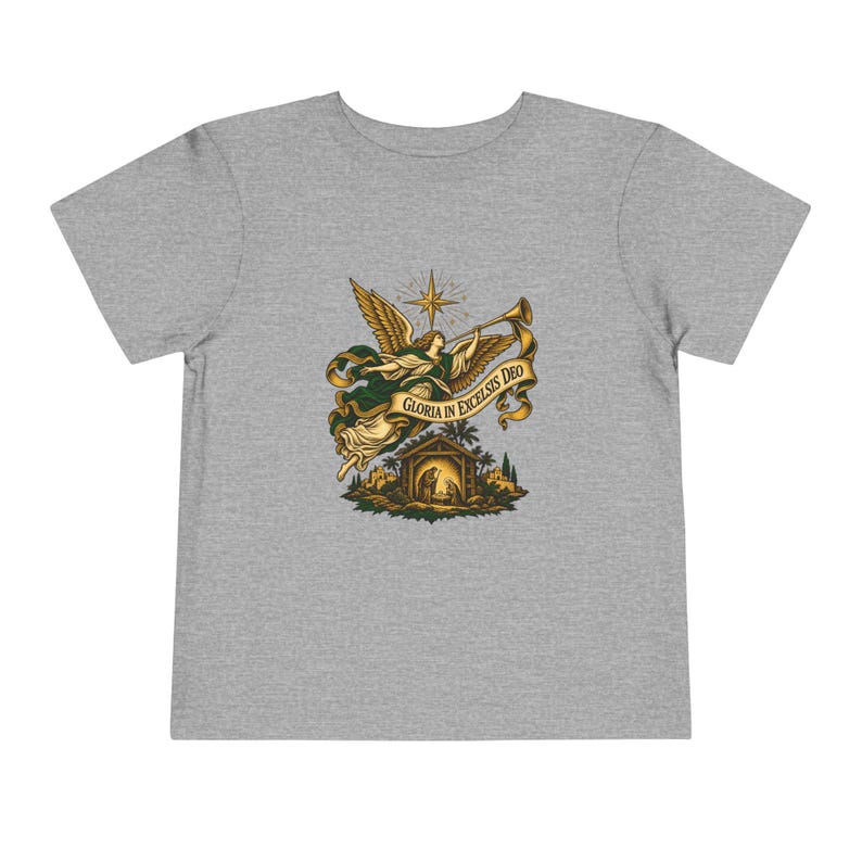 Toddler Nativity Angel Tee, Gloria in Excelsis Deo Christmas Shirt, Catholic Christmas Gift for Toddlers, Star of Bethlehem Art image 8