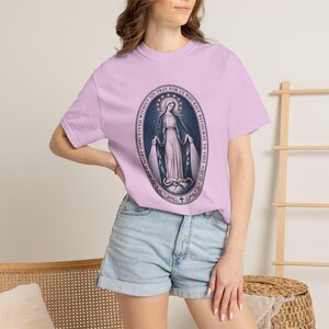 Our Lady of Grace Tee, Miraculous Medal Prayer, Pray for Us Who Have Recourse to Thee, Marian Gift for Mom or Godmother, Comfort Colors image 1
