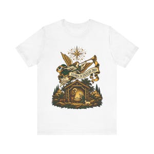 Christmas Angel Shirt, Gloria in Excelsis Deo Herald Tee, Vintage Nativity Art, Christian Gift for Choir, Bethlehem Star, Catholic Holiday image 5