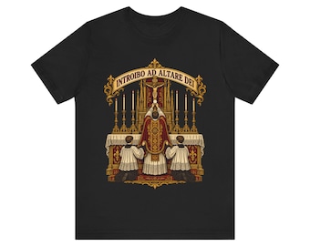 Camiseta tradicional de la Misa en latín, camiseta Introibo ad Altare Dei, regalo para sacerdote, acólito o seminarista, ropa tridentina.