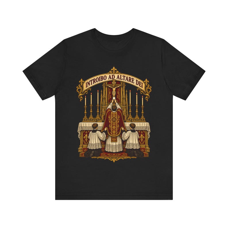 Traditional Latin Mass Shirt, Introibo ad Altare Dei Tee, TLM Gift for Priest, Altar Server or Seminarian, Tridentine Apparel image 1