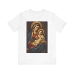 Virgin Mary Shirt, Enthroned Madonna and Child Old Master Painting, Blessed Mother Gift for Mom, Renaissance Catholic Art Tee, Marian Top image 2