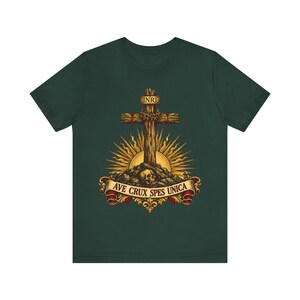 Ave Crux Spes Unica Shirt, Hail the Cross Our Only Hope Tee, Latin Crucifix with INRI, Lenten Gift for Catholic Men, Good Friday Apparel image 4
