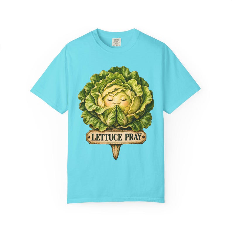 Lettuce Pray Comfort Colors Shirt | Funny Christian T-Shirt | Gift for Gardener | Vintage Lettuce with Garden Sign image 6