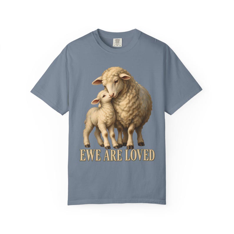 Ewe Are Loved Comfort Colors Shirt | Christian Lamb T-Shirt | Gift for Mom | Vintage Ewe and Lamb Painting image 3