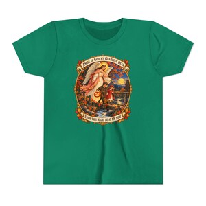 Camiseta infantil con la oración del Ángel de Dios, camiseta juvenil del Ángel Guardián, regalo católico para niños "Mi querido Guardián", arte vintage de puente otoñal. imagen 10