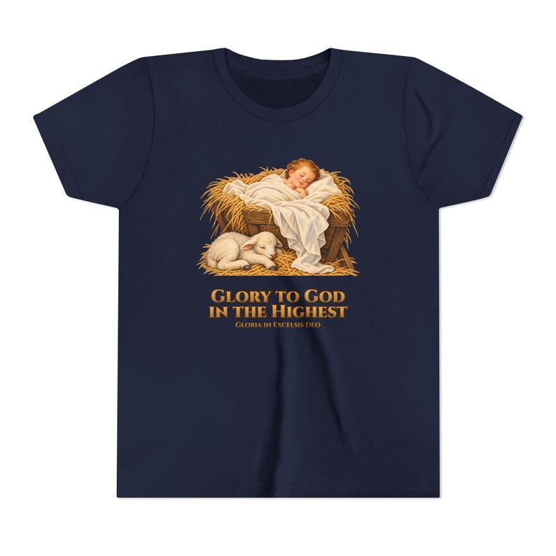 Kids Glory to God in the Highest Shirt, Youth Nativity Christmas Tee, Catholic Christmas Gift for Kids, Baby Jesus in the Manger image 17