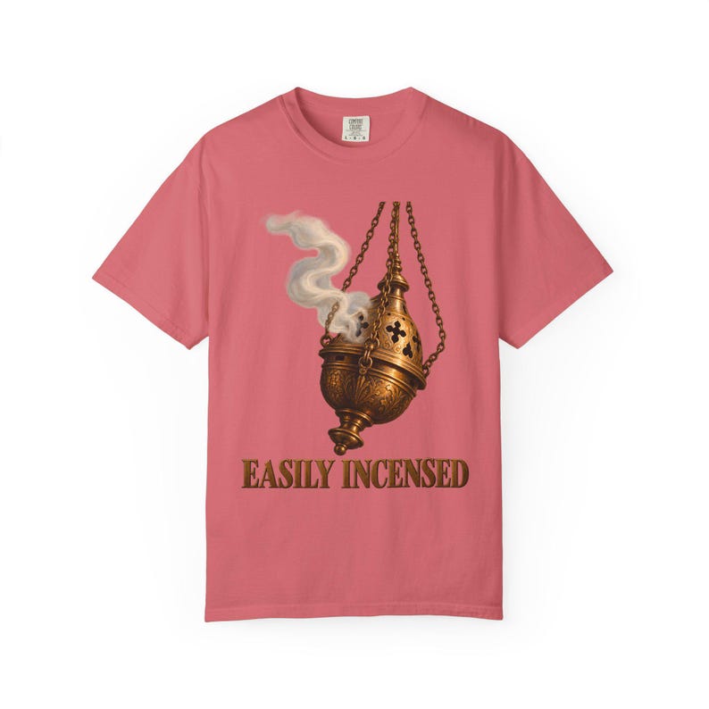 Easily Incensed Comfort Colors Shirt | Funny Catholic T-Shirt | Gift for Altar Server | Vintage Thurible with Smoke image 6