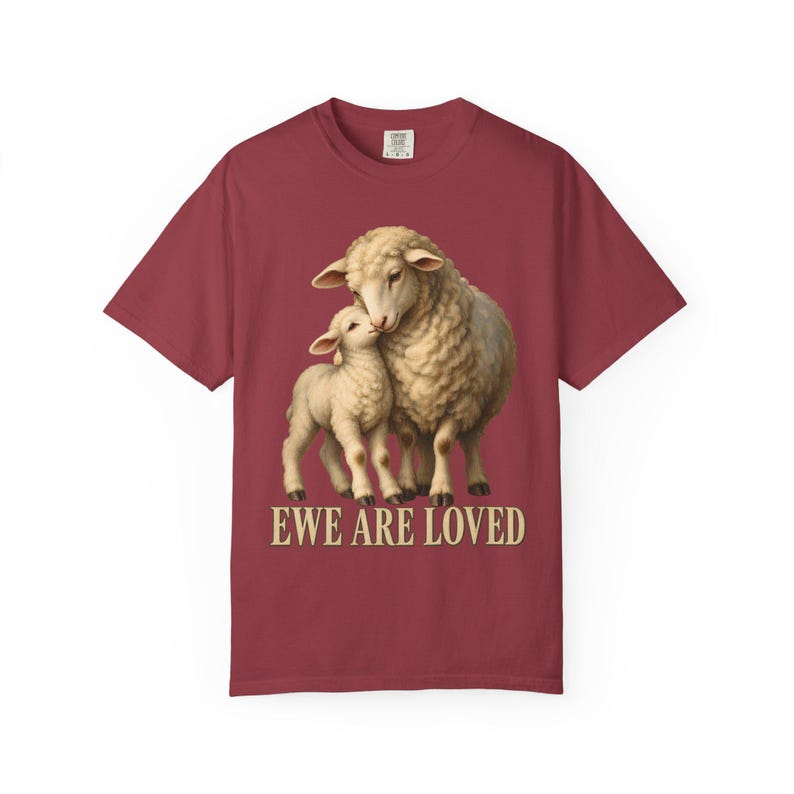 Ewe Are Loved Comfort Colors Shirt | Christian Lamb T-Shirt | Gift for Mom | Vintage Ewe and Lamb Painting image 7