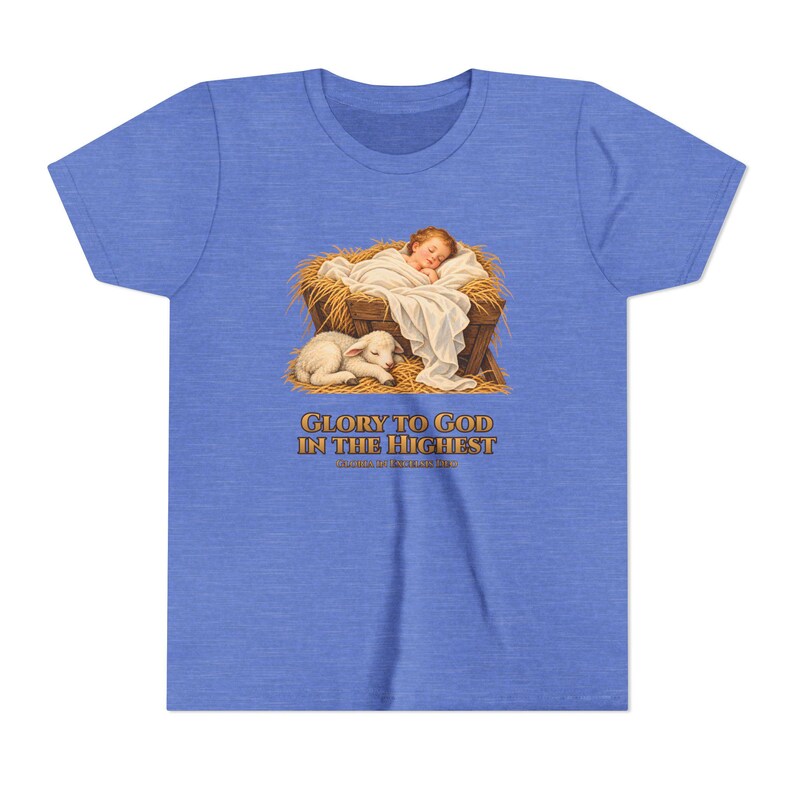 Kids Glory to God in the Highest Shirt, Youth Nativity Christmas Tee, Catholic Christmas Gift for Kids, Baby Jesus in the Manger image 12