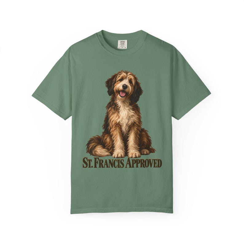 St Francis Approved Comfort Colors Shirt | Catholic Dog Lover T-Shirt | Gift for Dog Mom | Shaggy Dog Painting image 6