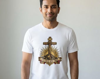 Ave Crux Spes Unica Shirt, Hail the Cross Our Only Hope Tee, Latin Crucifix with INRI, Lenten Gift for Catholic Men, Good Friday Apparel