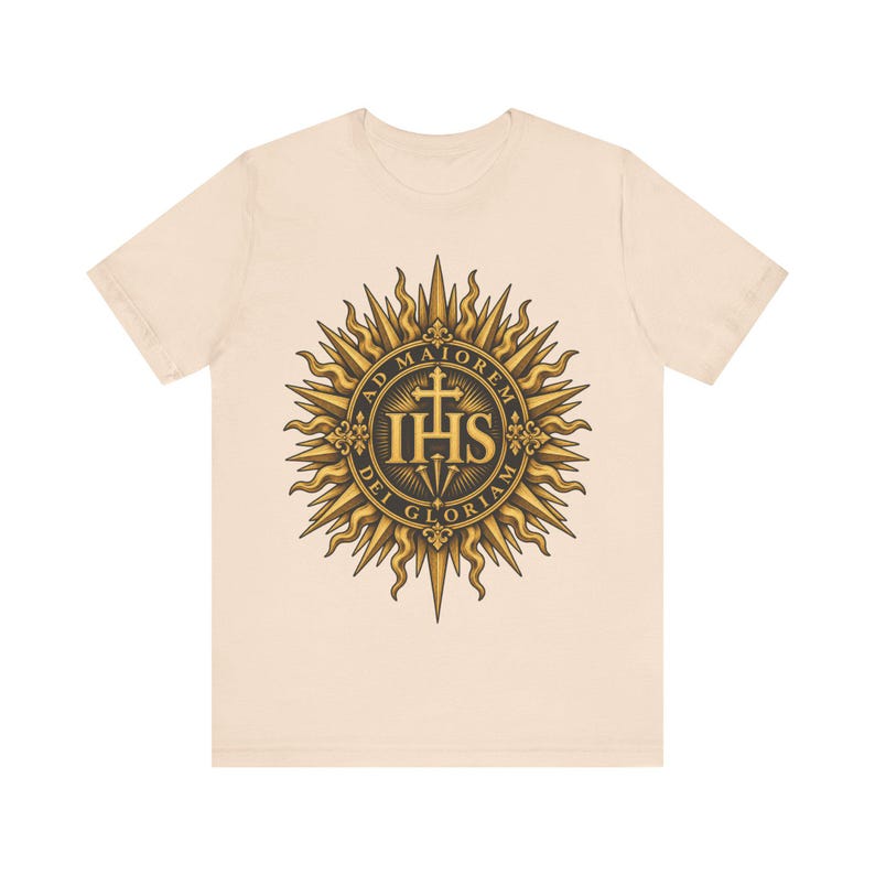 Ad Maiorem Dei Gloriam skjorta, AMDG IHS Sunburst Tee, latinsk katolsk gåva, jesuitexamen eller konfirmationspresent, Ignatians motto bild 5