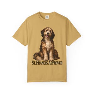 St Francis Approved Comfort Colors Shirt | Catholic Dog Lover T-Shirt | Gift for Dog Mom | Shaggy Dog Painting image 2