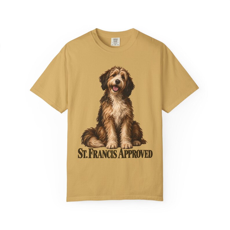 St Francis Approved Comfort Colors Shirt | Catholic Dog Lover T-Shirt | Gift for Dog Mom | Shaggy Dog Painting image 2