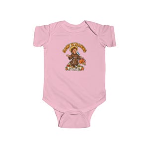 Baby-Body mit St.-Franziskus-Motiv, katholisches Geschenk zum ersten Halloween, Kürbis mit Blaumeisenmotiv Bild 4