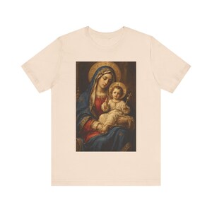 Virgin Mary Shirt, Enthroned Madonna and Child Old Master Painting, Blessed Mother Gift for Mom, Renaissance Catholic Art Tee, Marian Top image 4
