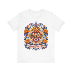 Sacred Heart Shirt, Sagrado Corazón Mexican Folk Art Tee, Talavera Style Catholic Gift for Latina Women, Regalo Católico, Hispanic Faith image 4