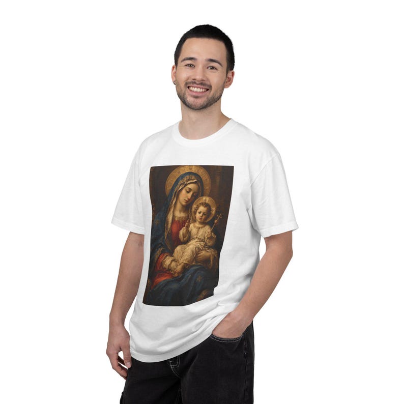 Madonna and Child Painting Tee, Renaissance Style Virgin Mary, Christmas Catholic Gift for Her, Blessed Mother Sacred Art, Comfort Colors image 9